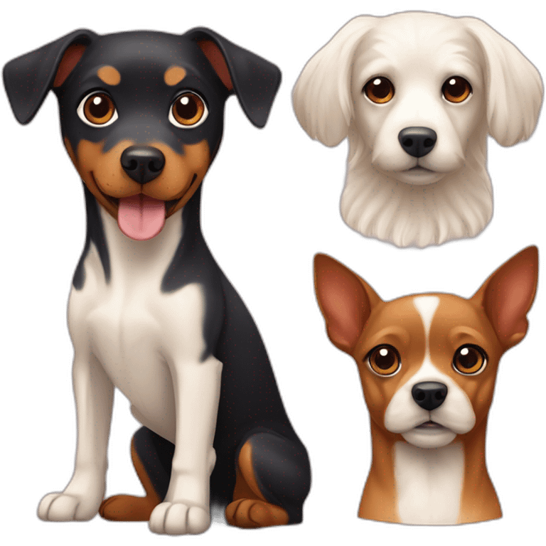 a dog of the zwergpinscher breed and a fluffy dog of the Maltese breed emoji