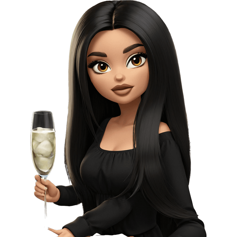 girl in black dress sipping emoji