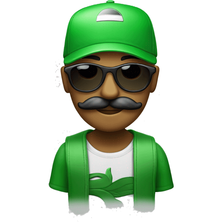 The face of  amen with mustache and with a sunglases and a cap green  emoji