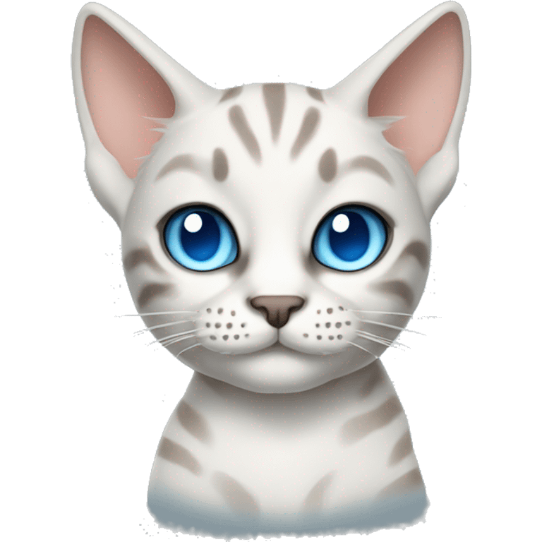 snow bengal cat with light blue eyes wearing devil horns emoji