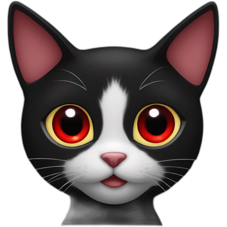 Create a black cat she has eyes red eyes that a in a shape of an Heart  emoji