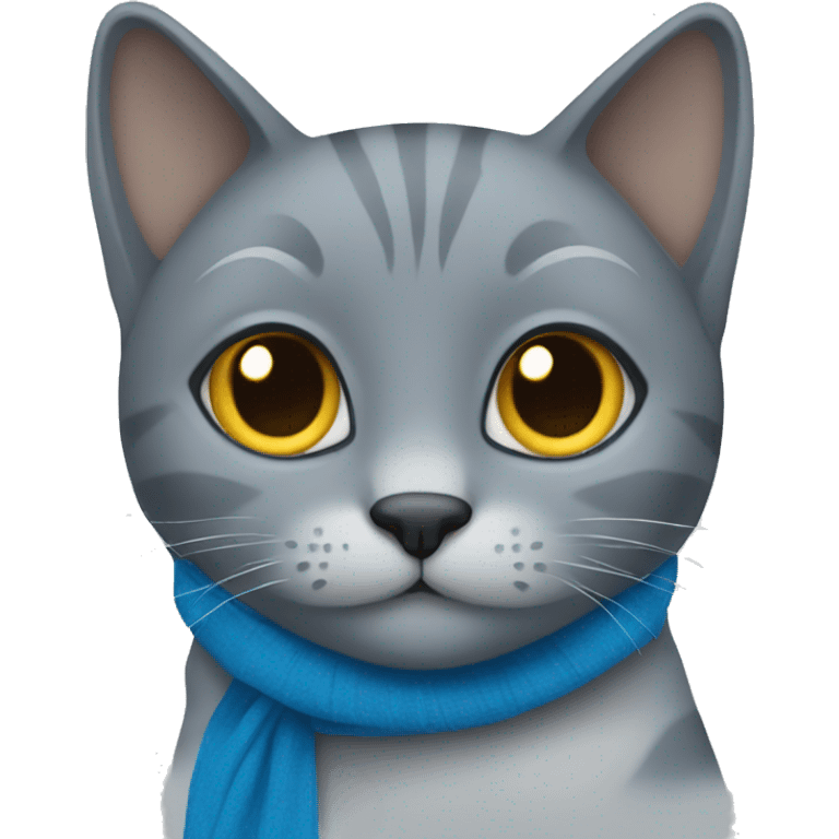 grey cat using a blue scarf emoji