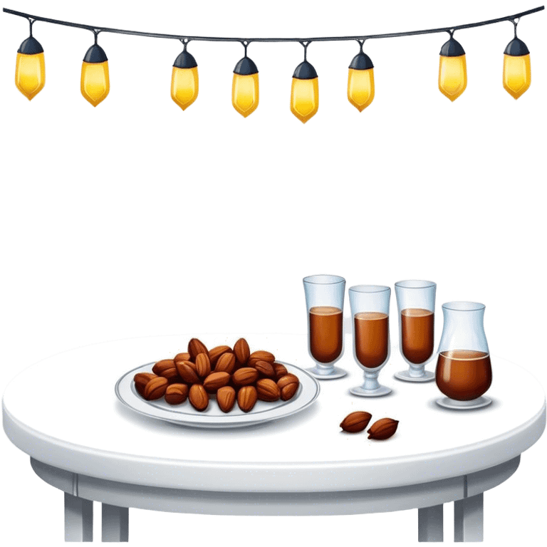 Table dinner with Ramadan lights and dates emoji