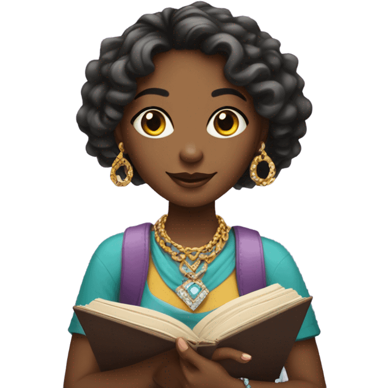 girl with jewelry and book emoji