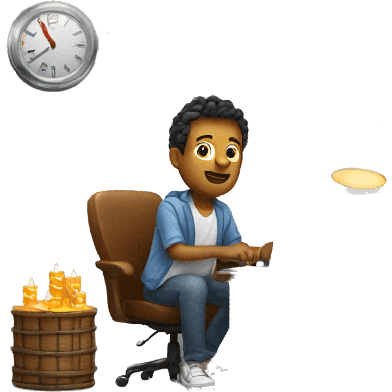 man in casual clothes who is trading stocks at a laptop, show candle sticks emoji