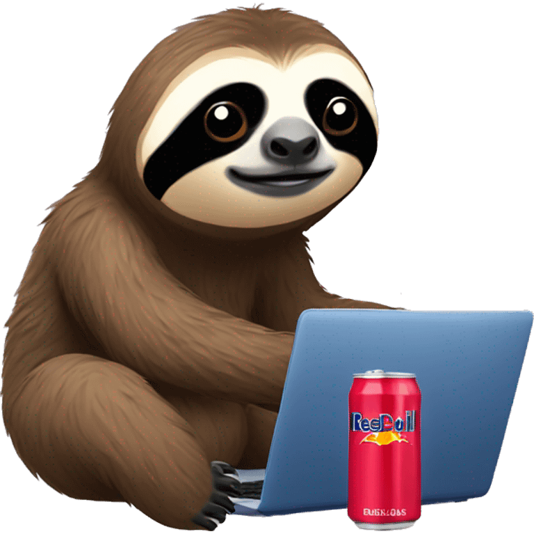 sloth with RedBull can and laptop emoji