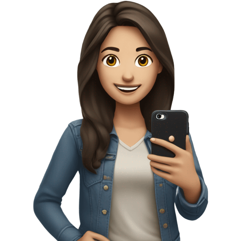 Brunette Girl taking selfie with her phone emoji