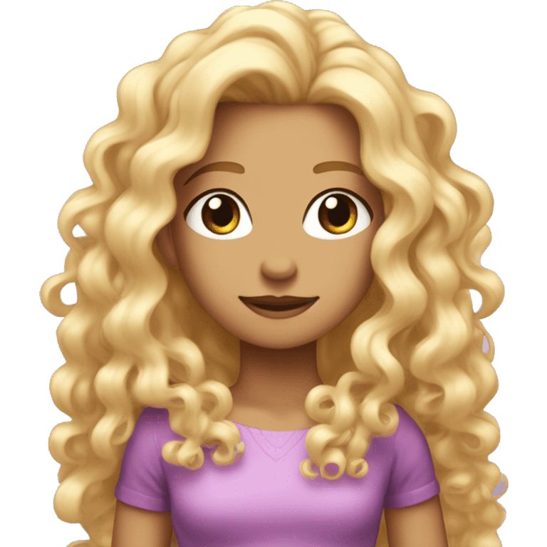 extremely long hair, long arms, blond hair,curly hair androgenous,short legs, pink eyes, star shaped body emoji