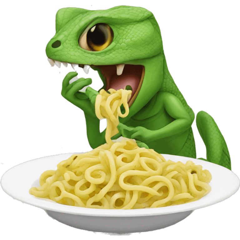 Lizard eating pasta emoji