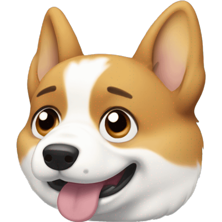 Corgi with droopy ears, teary eyes, and a little cloud above its head, looking heartbroken emoji