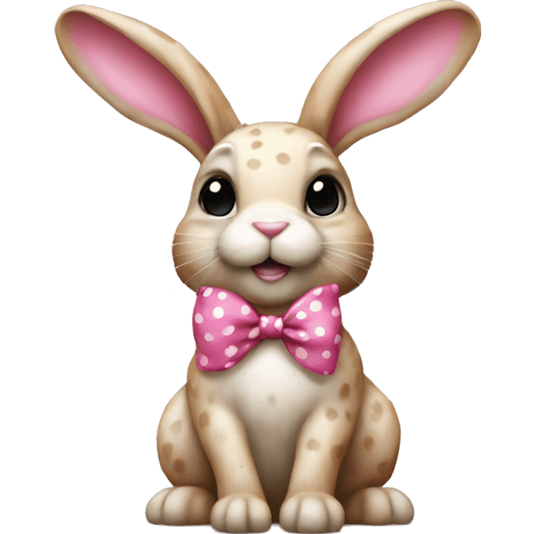 realistic full size bunny with spots with and a pink bow emoji