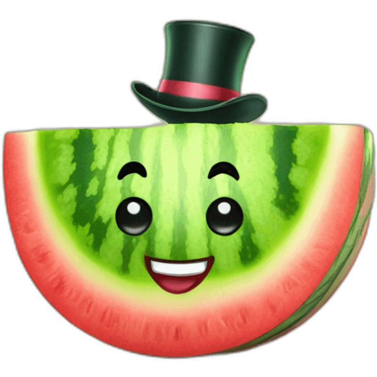 Happy Watermelon slice wearing a top hat emoji