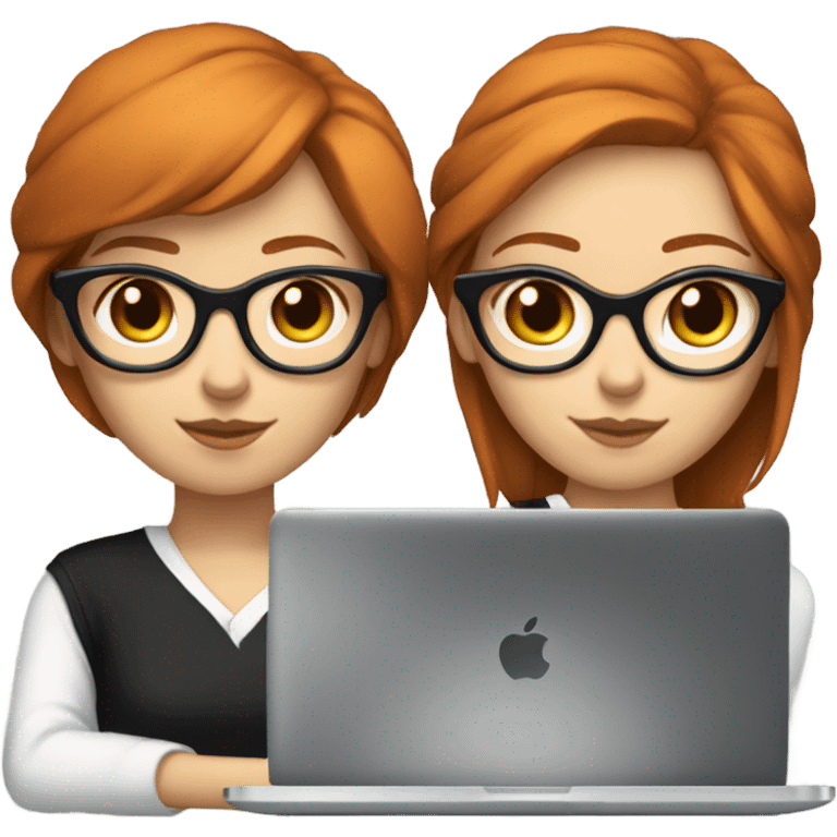 redhead short straight hair girl with black glasses using a mac laptop emoji