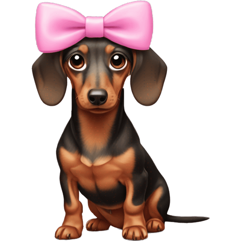 dachshund wearing pink bow emoji