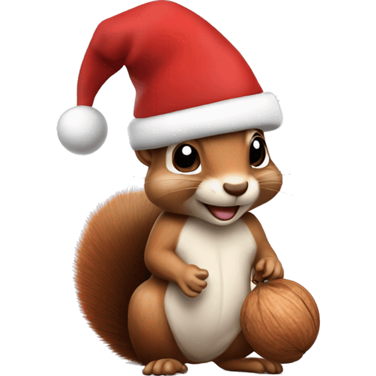 squirrel holding a walnut and wearing a christmas hat emoji