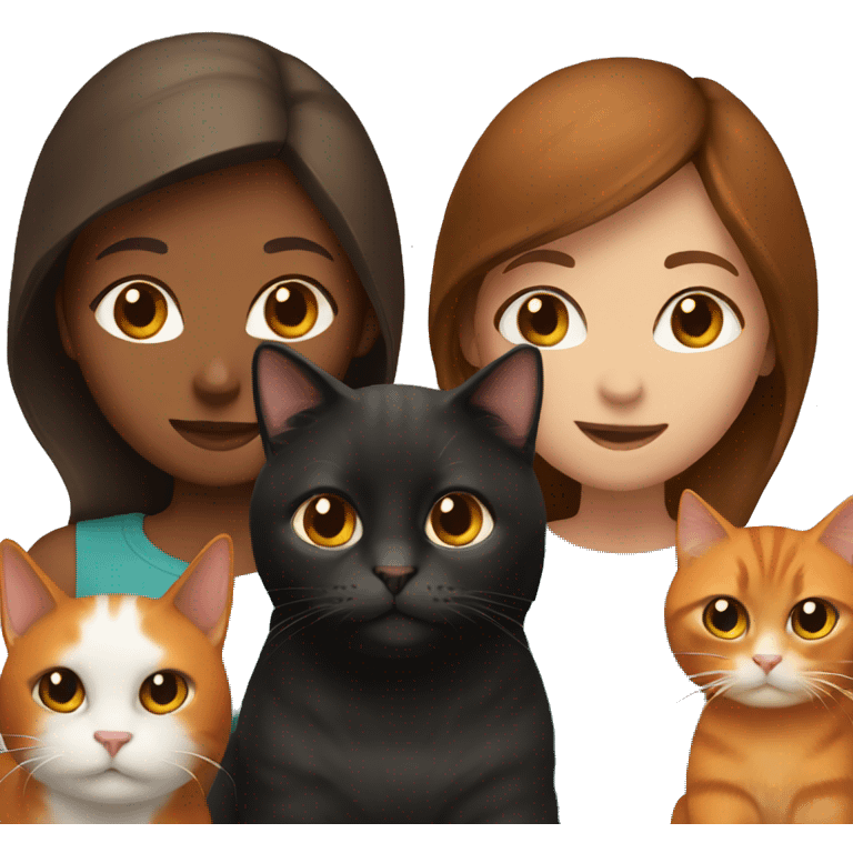 Brown haired girl with a black and an orange cat  emoji