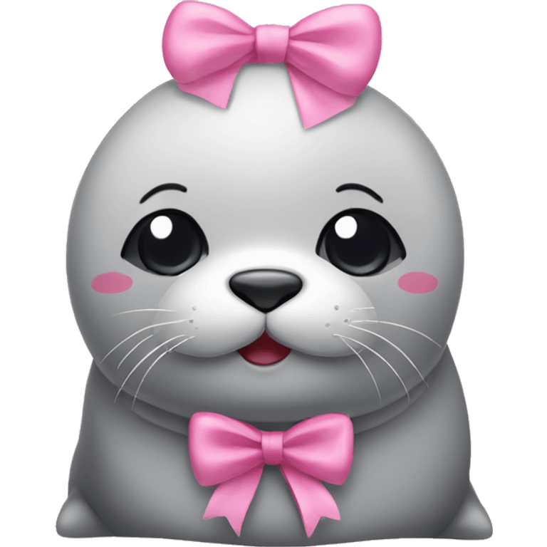 Kawaii Seal with pink bow around its neck emoji