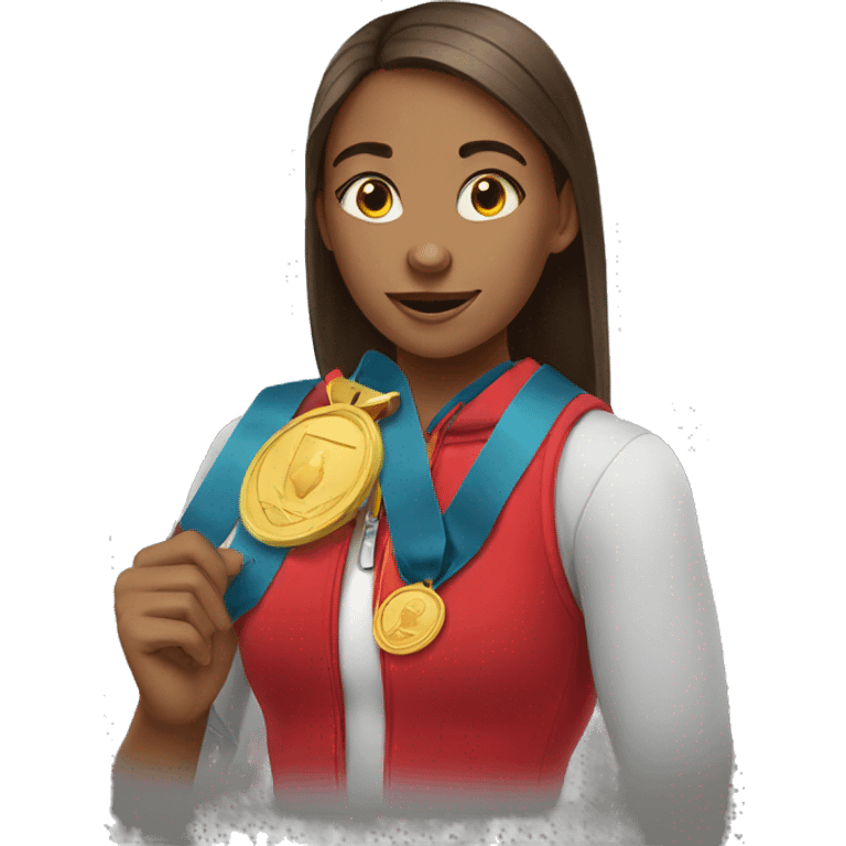 student girl with medals emoji