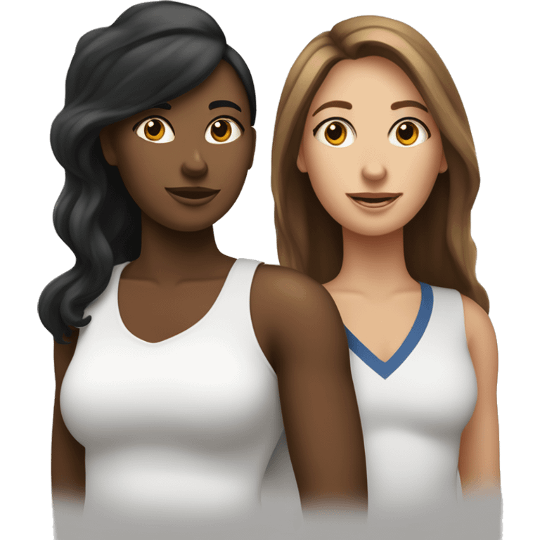 équipe de deux femmes avec une bune aux cheveux longs et une femme noire de  peau emoji