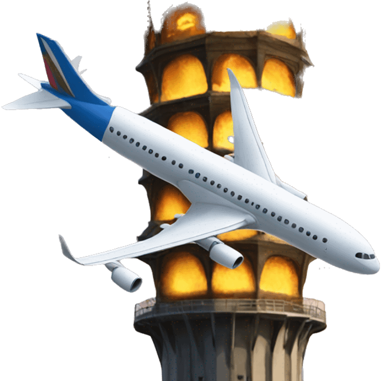 plane and a tower collide emoji