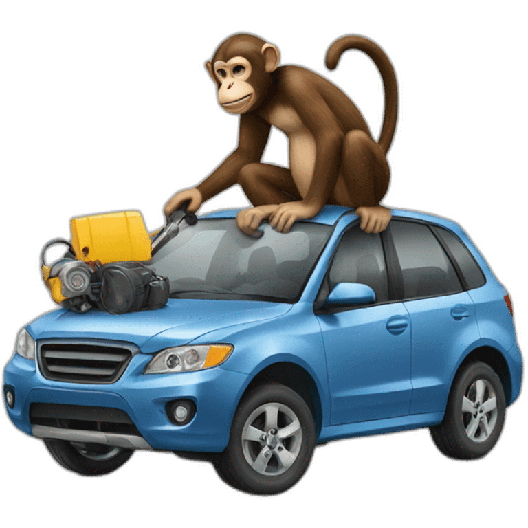 a monkey working on a car emoji