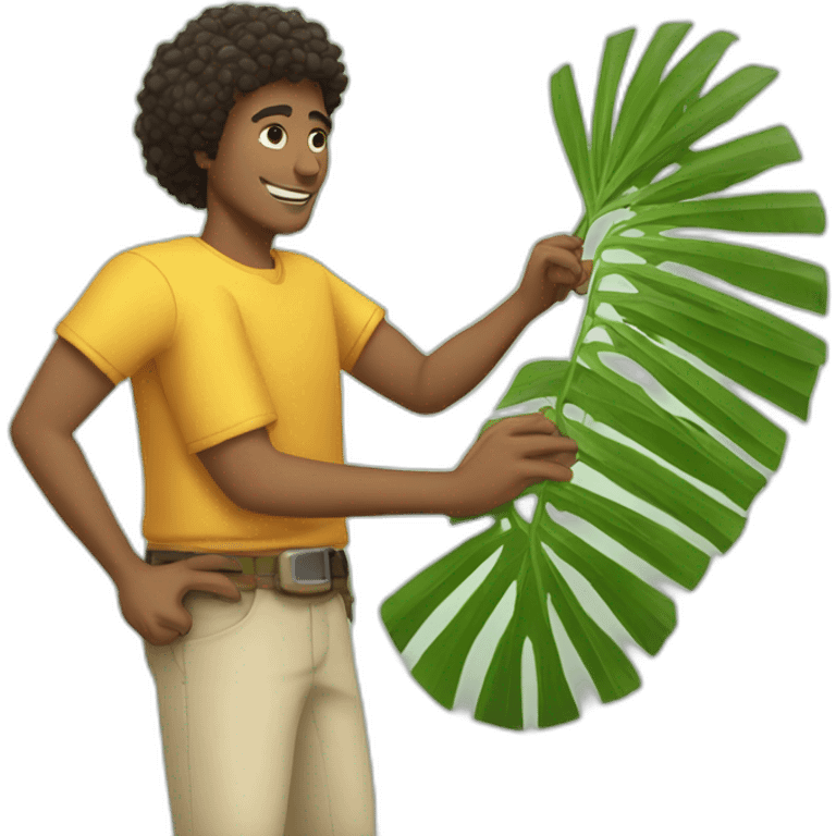 fanning a man with palm leaves emoji