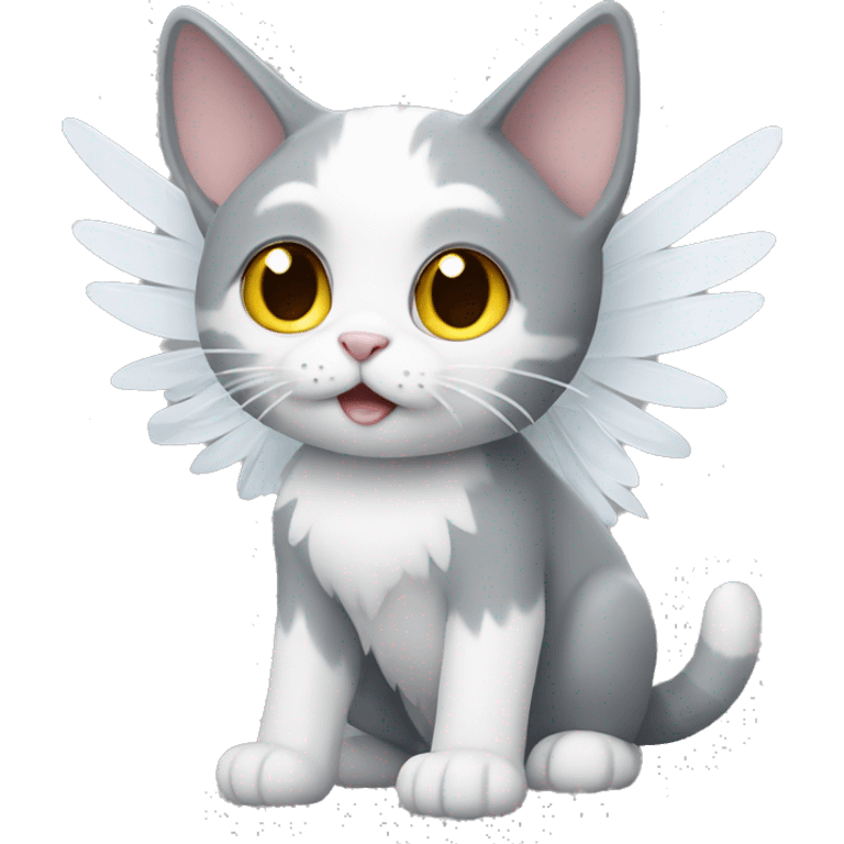 grey and white cat with wings emoji