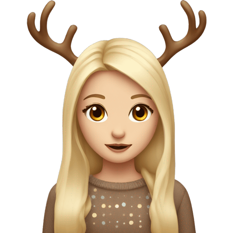 blonde reindeer girl long straight hair and antlers with cute dots  emoji