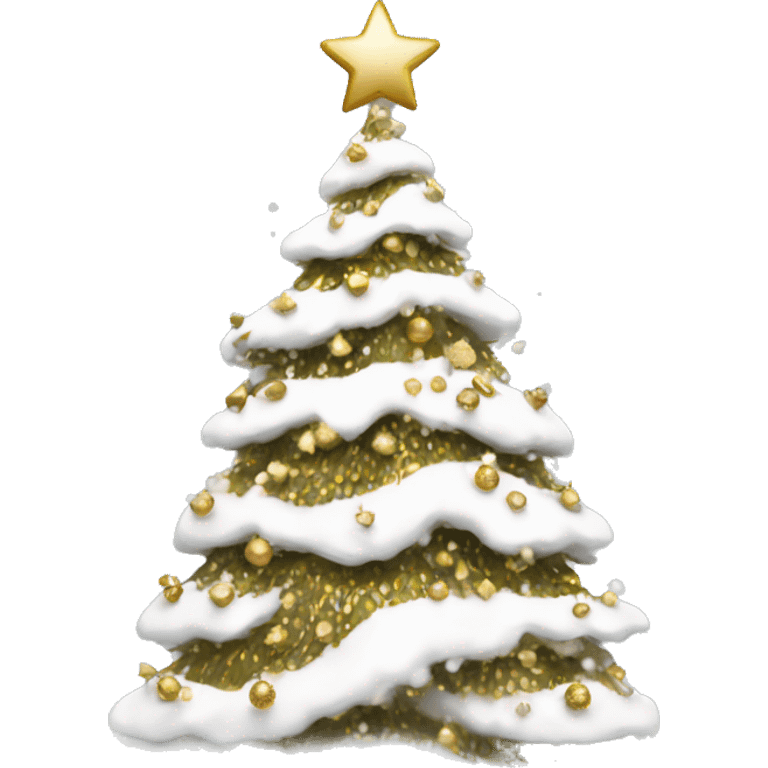 snow christmas tree with white and gold decorations emoji