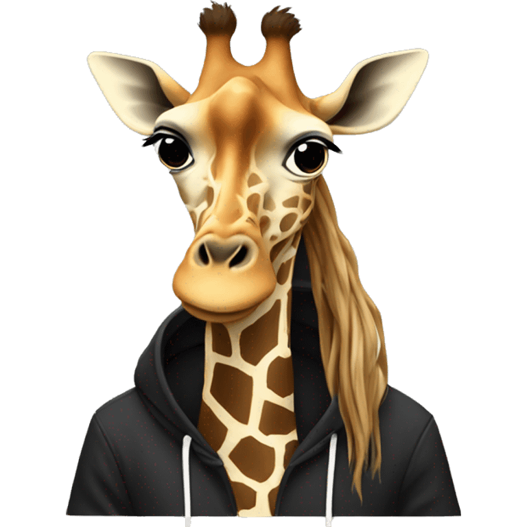 giraffe with long hair in a black hoodie emoji