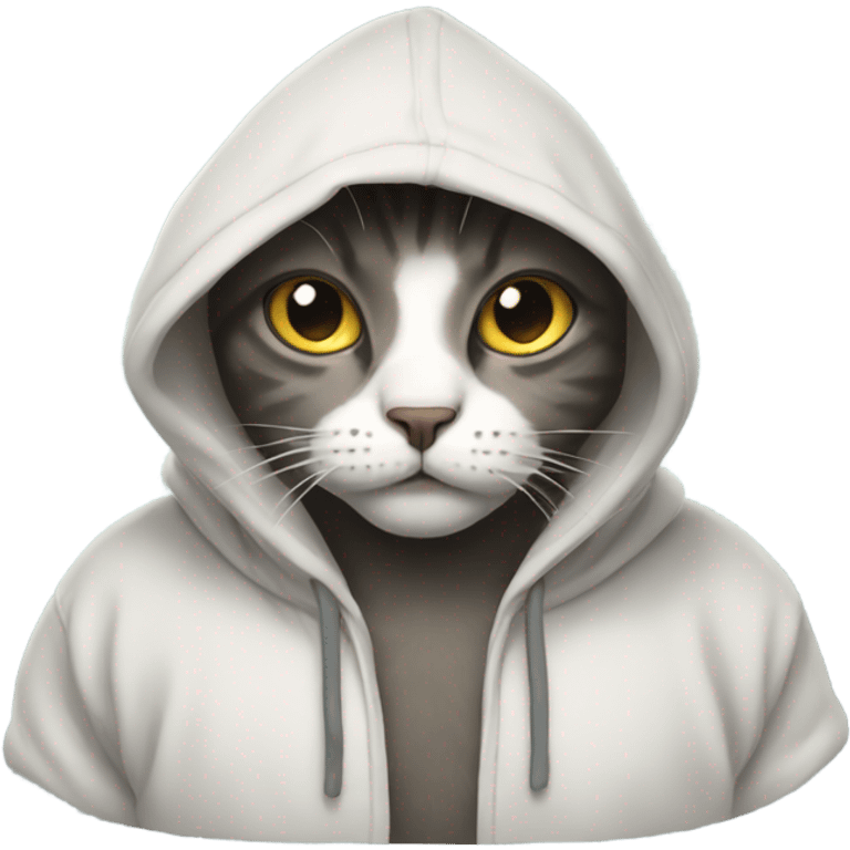 Cat wearing a big hoodie emoji