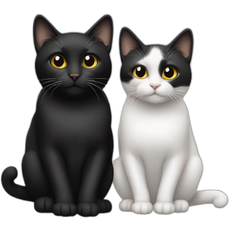 two cats, one white, white, black one black, black, white emoji