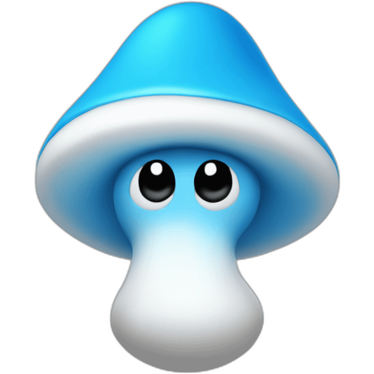 Blue smurf face with black eyes wearing a large white mushroom on his head casting a show on his face emoji