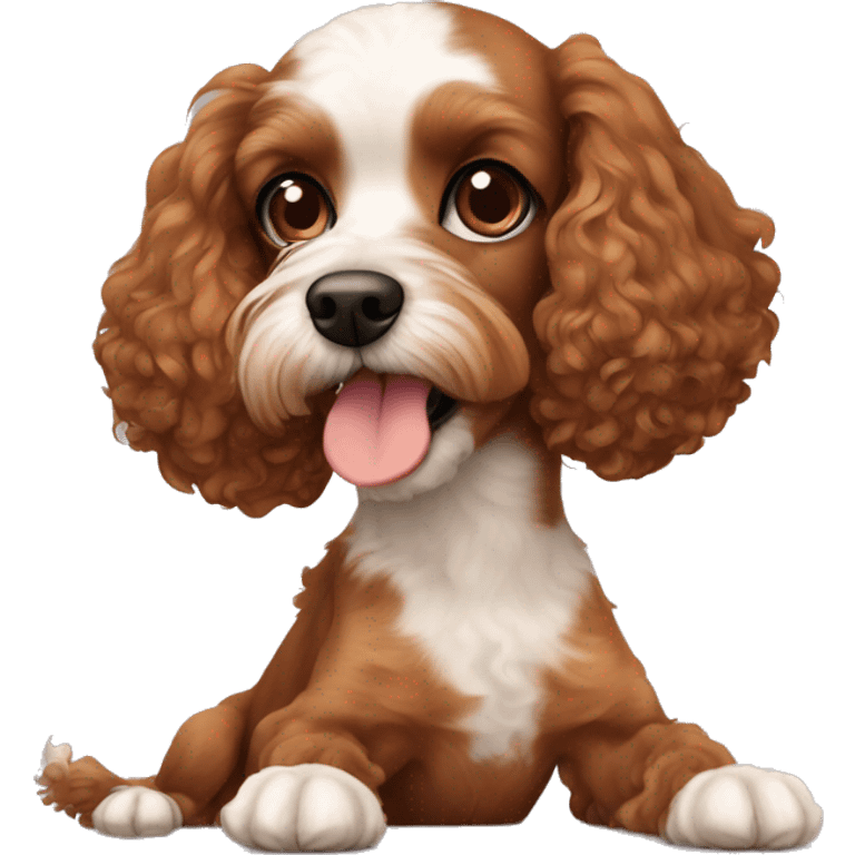 Small brown poodle and cavalier mixed dog laying down emoji