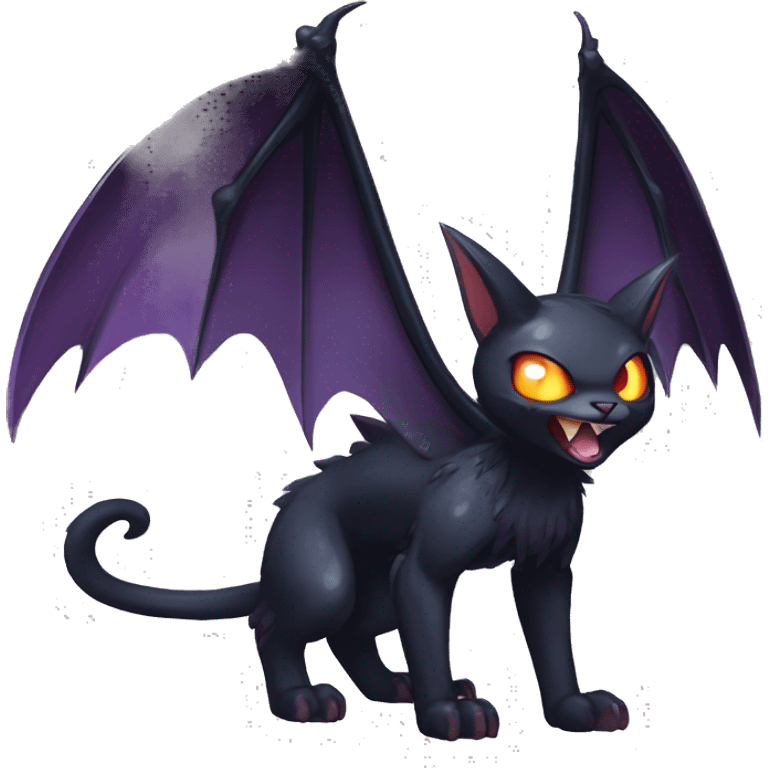   cool edgy beautiful shiny fantasy anime-style dark animal vampiric Nargacuga-cat-hybrid Fakemon with big fangs and bat-wing-ears full body emoji