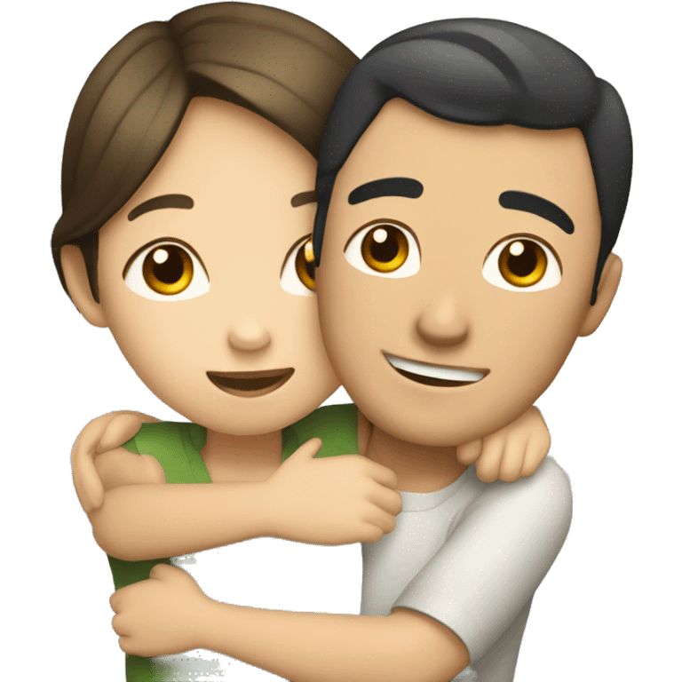 asian girl, caucasian guy hugging emoji