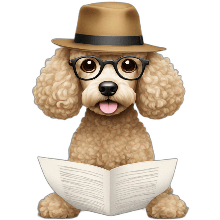 Poodle-reading-a-paper-and-wearing-glasses-and-hat emoji