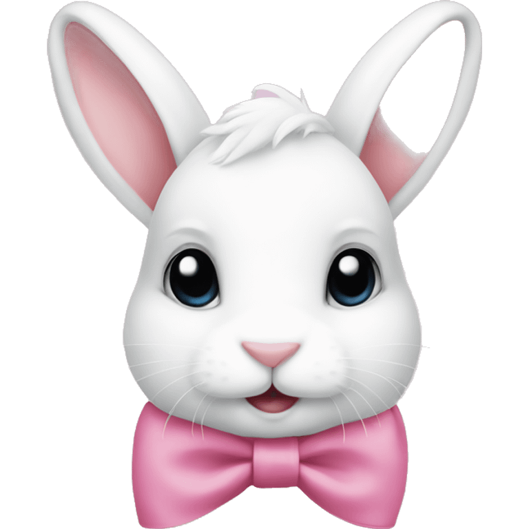 fluffy white bunny wearing a pink bow with white lace on top of its head  emoji