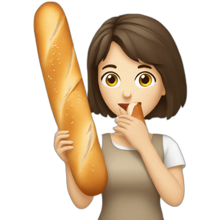 brunette eating french baguette emoji