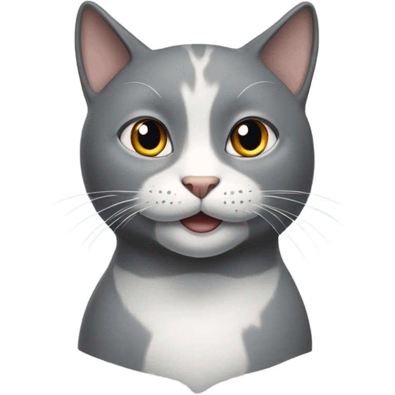 Grey cat with white mouth and neck smiling no white on forehead emoji