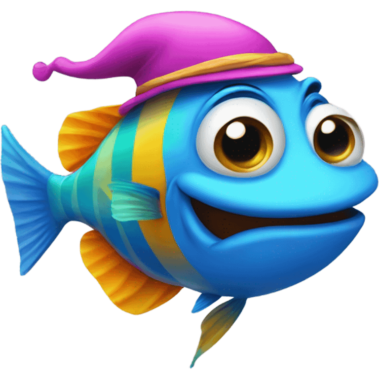 Happy fish with hat emoji