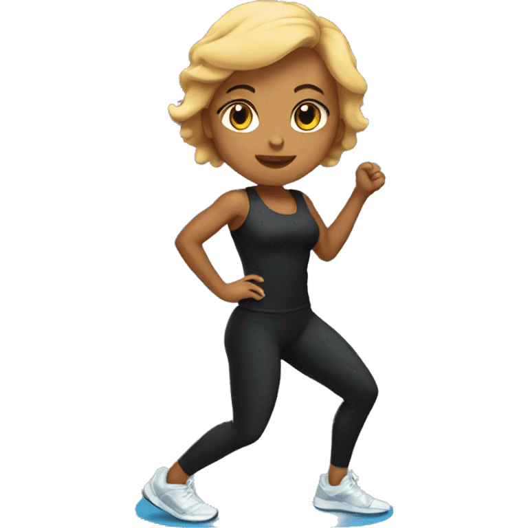 A well-built girl in a black sport outfit doing exercises  emoji