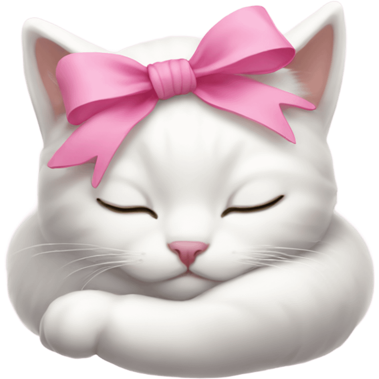 Cute sleeping white cat with a pink bow on its head emoji