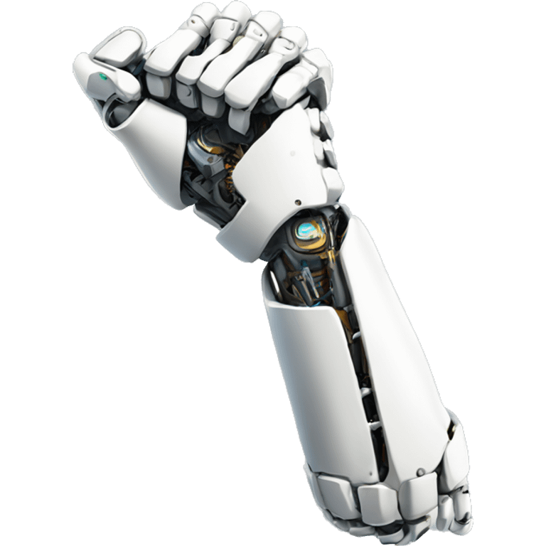 White mechanical cyborg arm and bicep emoji