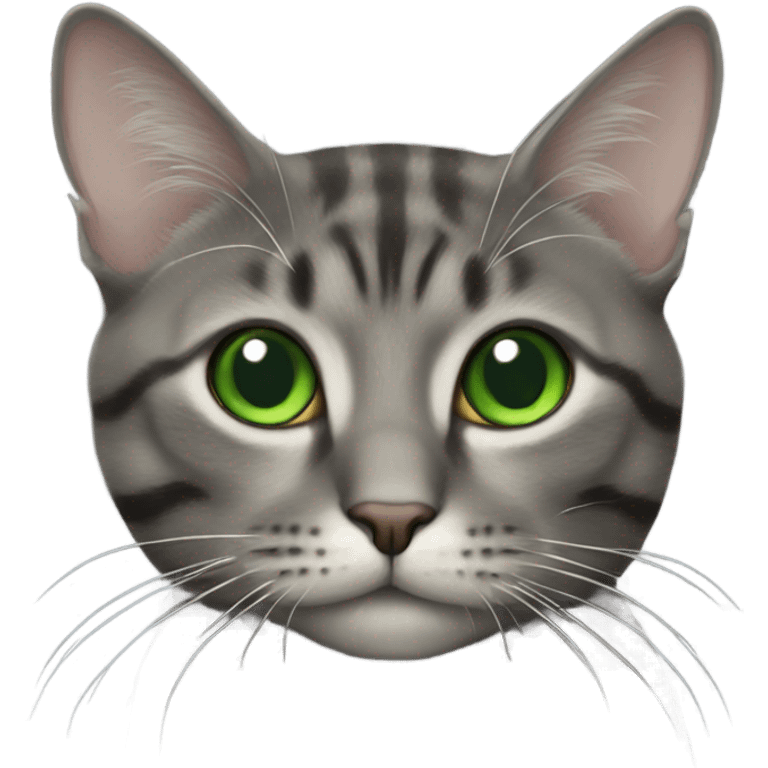 Dark (grey) tabby cat with white belly and green eyes  emoji