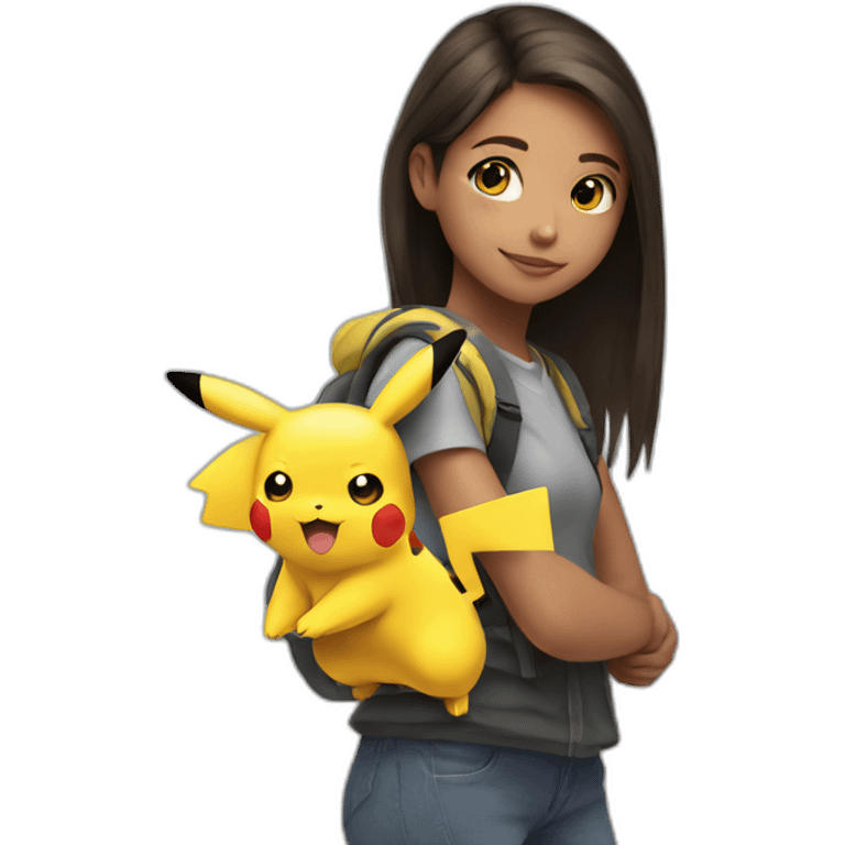 girl carrying pikachu on shoulder emoji