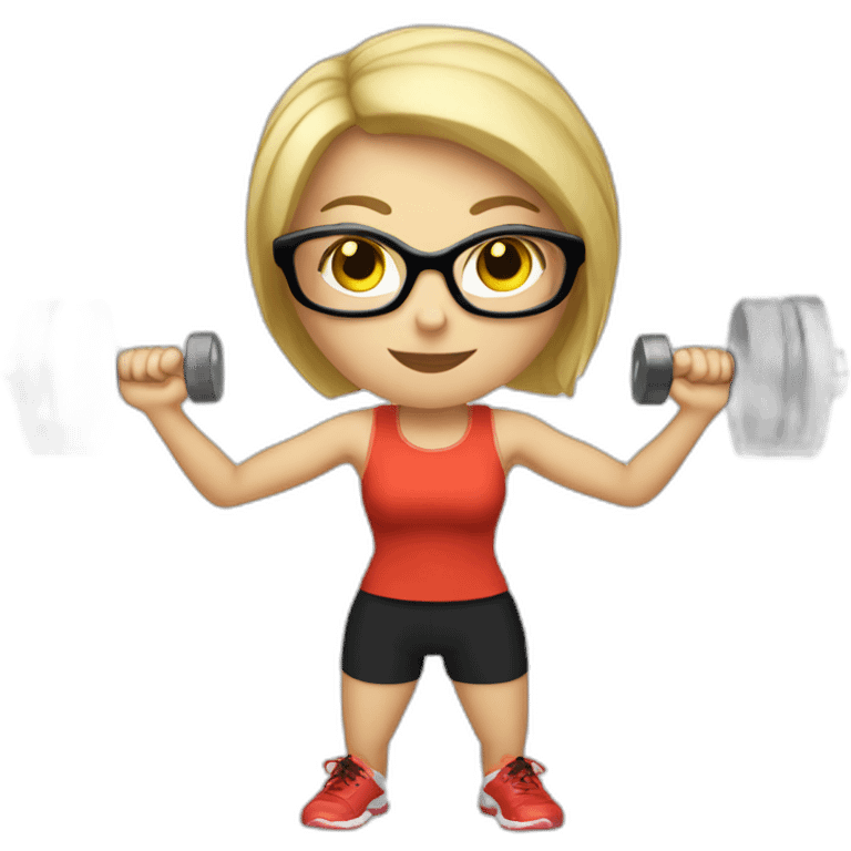 White Sports Girl with short blonde hair glasses holding dumbbell emoji