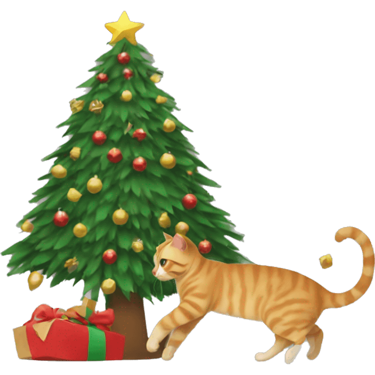 Cat beating christmas tree emoji