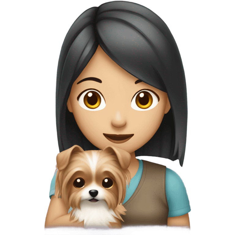 Asian girl holding Yorkshire terrier  emoji