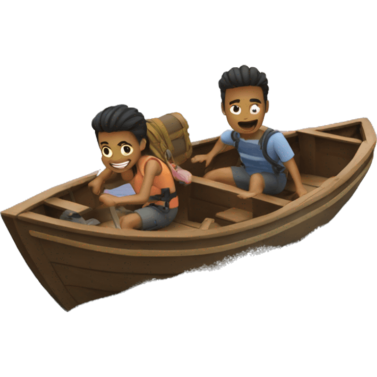 two friends escaping on boat emoji